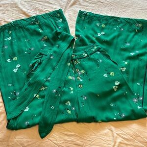 Green Floral Wide Leg Free People Pants